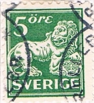 Sellos de Europa - Suecia -  LEON DE LOS VASA DENT. 4 LADOS 1923-26 Y&T Nº 155a