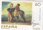 Stamps Spain -  Goya- niños con mastines