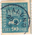 Sellos de Europa - Suecia -  CORNETA DE POSTAS Y CORONA. DENT 10 VERT 1925-26 Y&T Nº 201