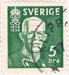 Stamps : Europe : Sweden :  80º ANIV. DEL REY GUSTAVO V. DENT. 4 LADOS. Y&T Nº 254a