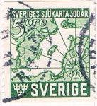 Stamps : Europe : Sweden :  TRICENTENARIO DE LA PRIMERA CARTA MARÍTIMA SUECA. Y&T Nº  305