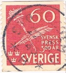 Stamps : Europe : Sweden :  TRICENTENARIO DE LA FUNDACIÓN DE LA PRENSA NACIONAL. Y&T Nº 314