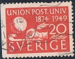 Stamps : Europe : Sweden :  75 ANIVERSARIO DE LA U.P.U. DENTADO A 3 LADOS Y&T Nº 353a