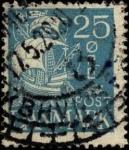 Stamps Denmark -  Barco velas blancas fondo pleno 1927 a 1930. 25 ores
