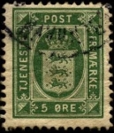 Stamps : Europe : Denmark :  Timbre de servicio, escudo de Dinamarca 1875-1902 5 ores