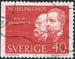 Stamps : Europe : Sweden :  LAUREADOS CON EL PREMIO NOBEL EN 1905. DENT A 3 LADOS. Y&T Nº 529a
