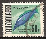 Stamps : Africa : Tanzania :  Peces."Gomphosus caeruleus".
