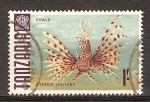 Stamps : Africa : Tanzania :  Pterois volitans(pez león colorado).