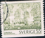 Sellos de Europa - Suecia -  CUADROS. BOSQUE DE ABEDULES EN PRIMAVERA, POR OSKAR BERGMAN. Y&T Nº 782