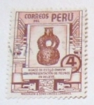 Stamps Peru -  HUACO DE ESTILO CHAVIN CON REPRESENTACION DE FELINOS EN RELIEVE