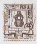 Stamps : America : Peru :  HUACO DE ESTILO CHAVIN CON REPRESENTACION DE FELINOS EN RELIEVE