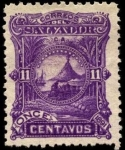 Stamps El Salvador -  Paisaje Bahía con volcán.