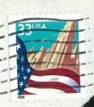 Stamps United States -  The flag and building