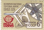 Stamps : Europe : Russia :  4523 - Exposición filatelica internacional en Praga, avión y satélites 