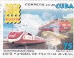 Stamps Cuba -  Expo Mundial de Filatelia Juvenil- tee tren integrado diesel eléctrico