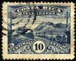 Stamps America - Costa Rica -  Timbre telégrafo, paisaje con tren,