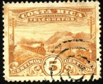 Stamps America - Costa Rica -  Timbre telégrafo, paisaje con tren,