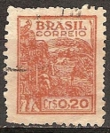 Sellos de America - Brasil -   Maquinaria de cosecha de trigo.