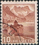 Stamps Switzerland -  SERIE TURÍSTICA 1939. CASTILLO DE CHILLÓN Y DIENTES DEL SUR. Y&T Nº 348