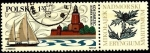 Stamps Poland -  Faro de Kolobrzec y yate. Flora eryngium maritimum.