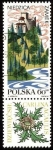 Stamps Poland -  Castillo de Niedzica. Flora Carlina acaulis.