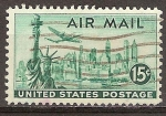 Stamps United States -   Estatua de la Libertad, Nueva York horizonte y Lockheed Constellation.