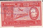 Stamps : America : Venezuela :  1º centenario de la implantación del sello de correos 1858-1958