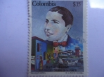 Stamps Colombia -  carlos Gardel (1890-1935) - Trimotor, Portrait f-3 -1935- Medellín-50 añ0s de su muerte