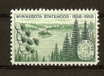 Stamps : America : United_States :  Centenaro del Estado de Minnesota dentro de La Union./ Papel tintado.