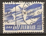 Sellos del Mundo : Europa : Dinamarca : 10a Aniv de Scandinavian Airlines System (SAS). Douglas DC-8.