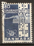 Sellos de Europa - Dinamarca -  Centenario de la UIT Morse de claves, la cinta teleimpresora y el emblema de la UIT.