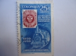 Stamps America - Colombia -  Centenario del primer sello Postal Colombiano.1859-1959-Correo por Ferrocarril.