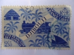Stamps Africa - Somalia -  Africa-Somalia Colonia Francesa - Djibouti -Choza-locomotora-barca.