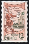 Stamps : Europe : Spain :  Día mundial del sello - Correo a pie S. XIV