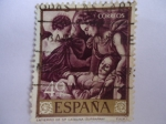 Stamps Spain -  Pintura: Entierro de Santa Catalina - por Francisco Zurbaran.