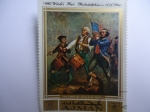Sellos de Asia - Emiratos rabes Unidos -  Pintura: Ajman. Fuego Mundial de Fidadelfia 1976 - El Espiritu 76,- por A.M Willard.- 