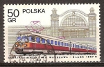 Sellos de Europa - Polonia -  Locomotora eléctrica y estación de Katowice.(1957)