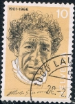 Sellos de Europa - Suiza -  HOMBRES CÉLEBRES. ALBERTO GIACOMETTI, ESCULTOR Y PINTOR. Y&T Nº 909