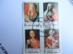 Stamps United Arab Emirates -  Madona con el niño y Ajman- Pinturas de Albrecht Durer - Navidad 1970