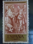 Sellos de Europa - Espa�a -  III Cent. del Tratado de Paz de los Pirineos.Tapiz de CHarles Le Brun-Felipe IV y Luis XIV-1659-1959