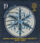 Stamps : Europe : United_Kingdom :  150 ANIV DE LA SOCIEDAD DE MICROSCOPIA. CRISTAL DE NIEVE. M 1218