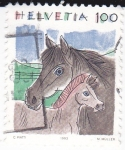 Stamps : Europe : Switzerland :  dibujo de yegua con potro
