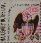 Stamps United States -  one nation indivisible. E pluribus unum. Mall early in the day 