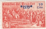 Stamps Ecuador -  Cristobal Colón presentando indígenas