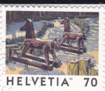 Stamps Switzerland -  caballos de madera