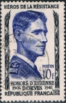 Stamps : Europe : France :  HEROES DE LA RESISTENCIA. HONORÉ D´ESTIENNE D´ORVES. Y&T Nº 1101