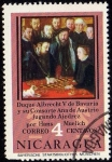 Stamps : America : Nicaragua :  Duque Albrecht V de Bavaria y su consorte Ana de Austria jugando ajedrez
