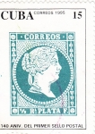 Sellos de America - Cuba -  140 aniv. del primer Sello Postal