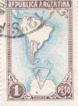 Stamps Argentina -  Mapa de la  Argentina y Antartida  