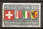 Sellos del Mundo : Europa : Suiza :  150a aniv de la entrada de Valais, Neuchatel y Ginebra a la Confederación Suiza.